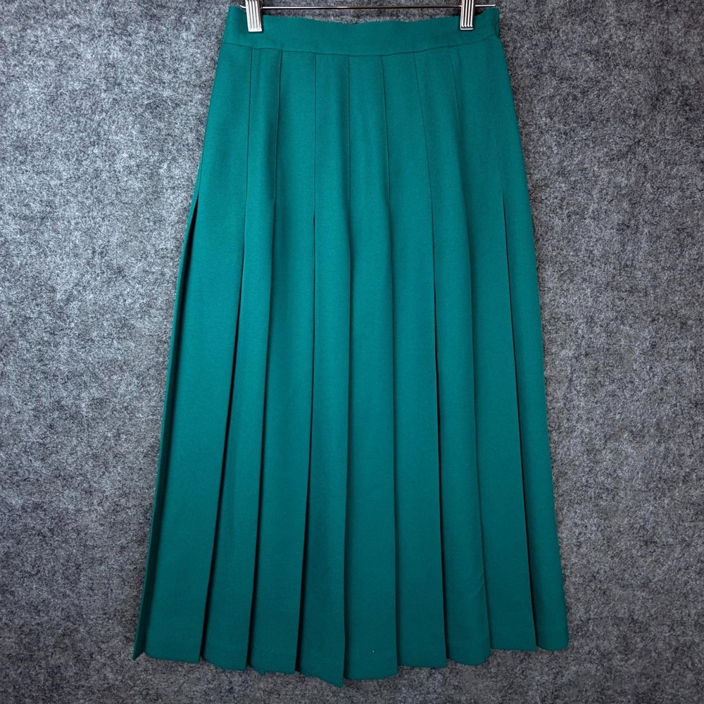 Vintage Bedford Fair Skirt Womens 6 Teal Green Pleated Office Chic 90s Classic